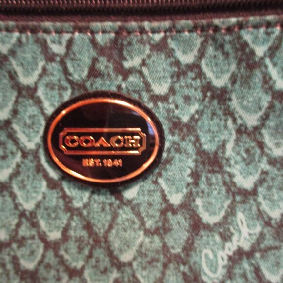 Coach Woman Medium Black Green Top Zip Pockets Shoulder Bag Hand Purse - Picture 2 of 10